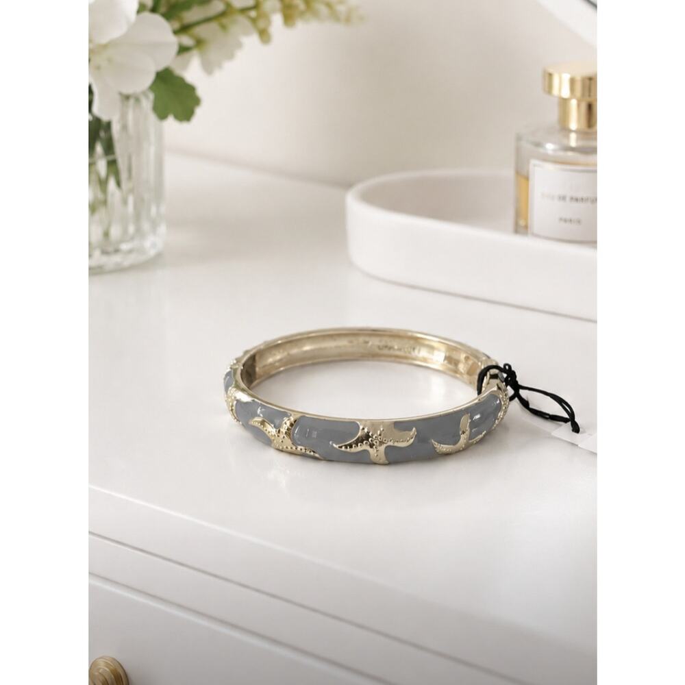 Sequins Gray Gold Starfish Hinge Bangel Bracelet New
